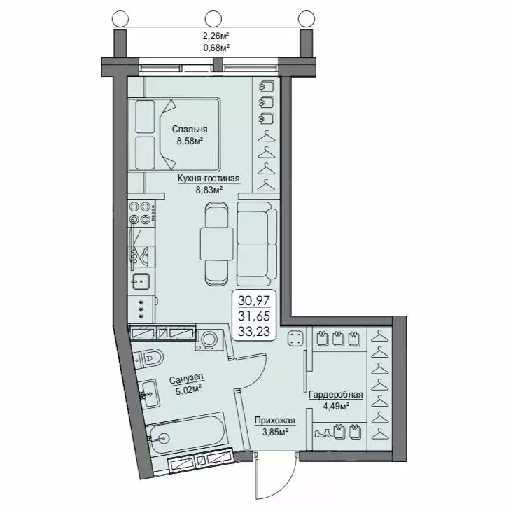 1-комнатная квартира: Владивосток, улица Мыс Кунгасный, 3Б (31.65 м) - Фото 2
