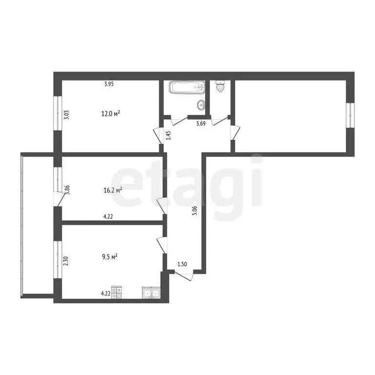3-комнатная квартира: Тюмень, улица Николая Фёдорова, 4 (67 м) - Фото 1