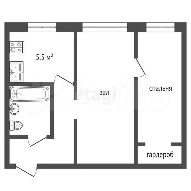 2-к. квартира, 43,5 м, 1/4 эт. - Фото 1