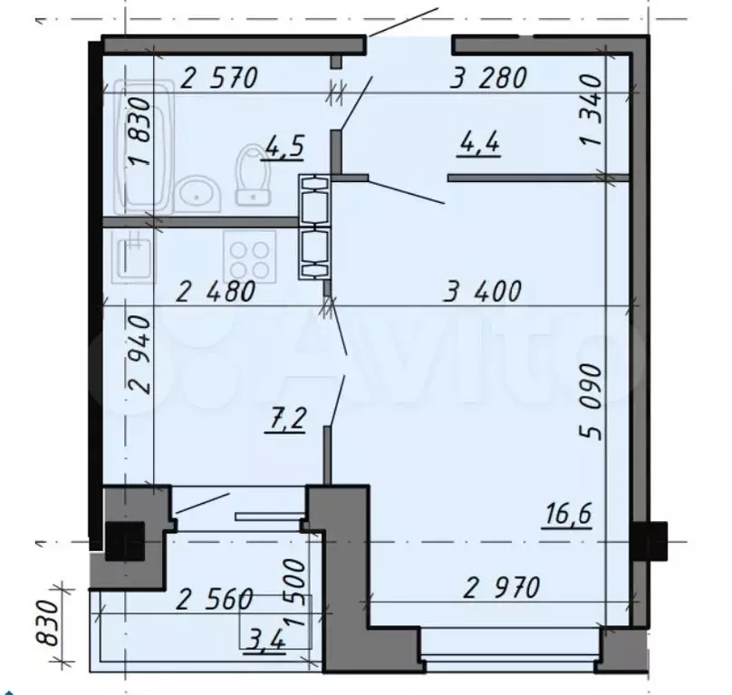 1-к. квартира, 32,2 м, 7/8 эт. - Фото 0