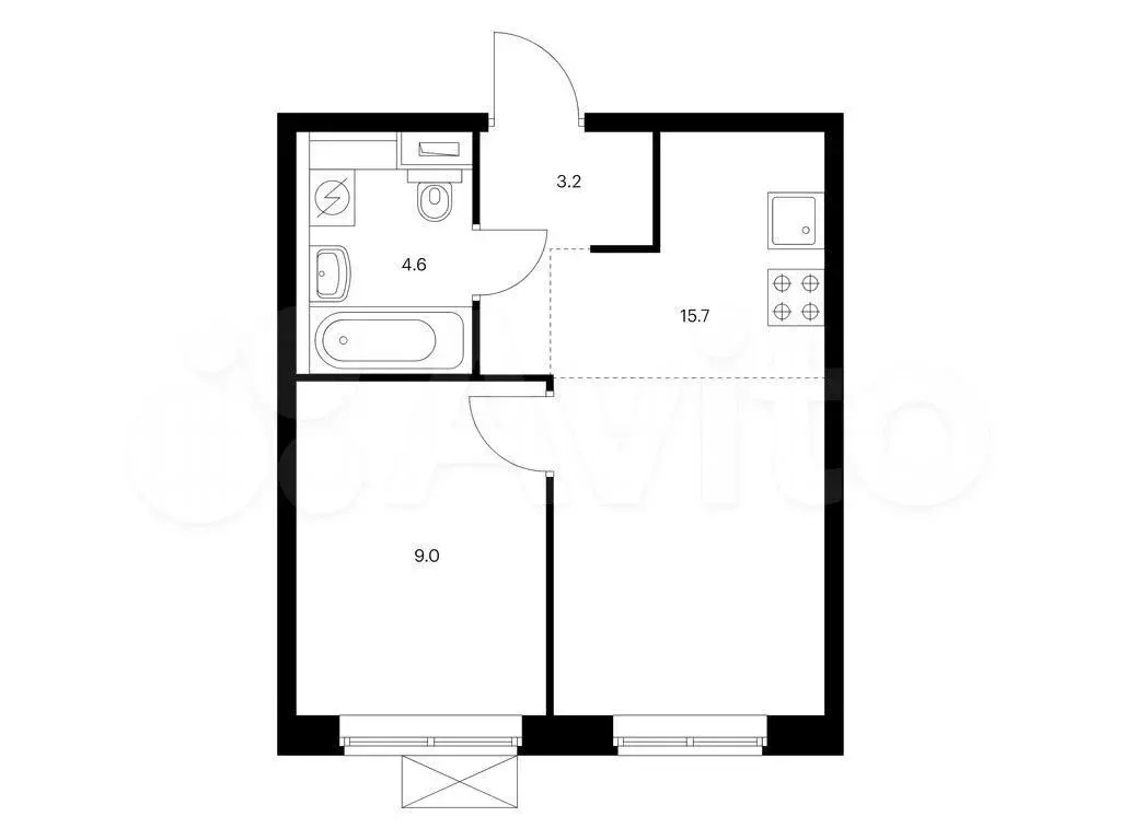 1-к. квартира, 32,5 м, 9/9 эт. - Фото 0