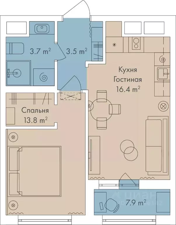 1-к кв. Санкт-Петербург наб. Черной речки, 5 (37.5 м) - Фото 1