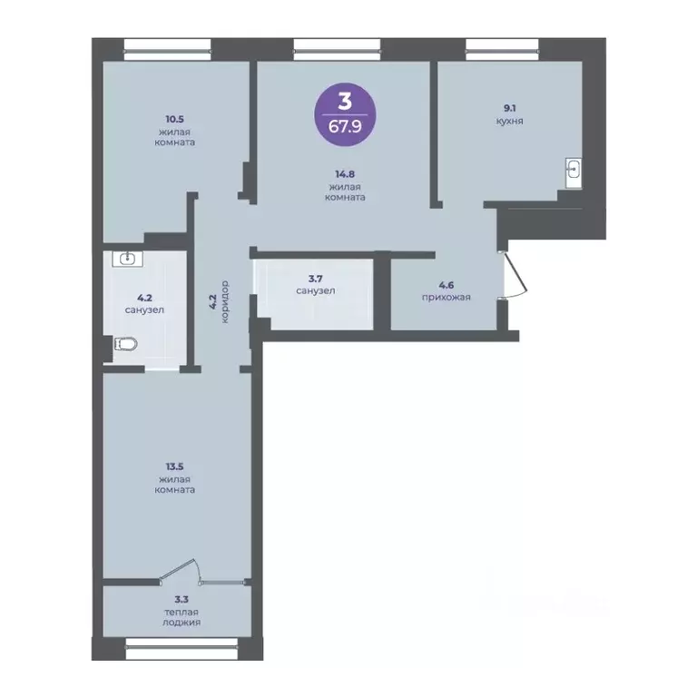 3-к кв. Красноярский край, Красноярск ул. Кутузова (64.6 м) - Фото 1