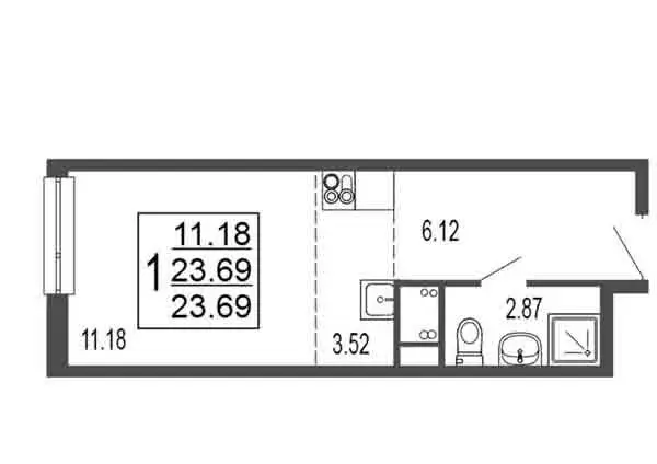 Квартира-студия: Лыткарино, 6-й микрорайон, 15Г (23.69 м) - Фото 0