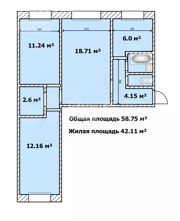 3-к. квартира, 58,8 м, 1/5 эт. - Фото 0