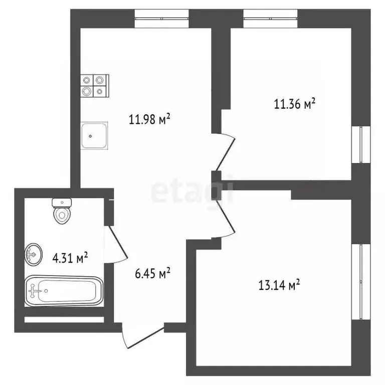 2-к кв. Тюменская область, Тюмень Харьковская ул., 72А (48.0 м) - Фото 0