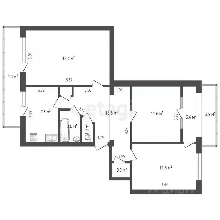 3-к кв. Крым, Евпатория городской округ, Мирный пгт ул. Школьная, 13 ... - Фото 2