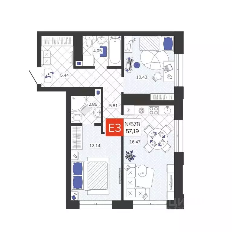 2-к кв. Тульская область, Тула Мясново мкр, Желания жилой комплекс ... - Фото 1