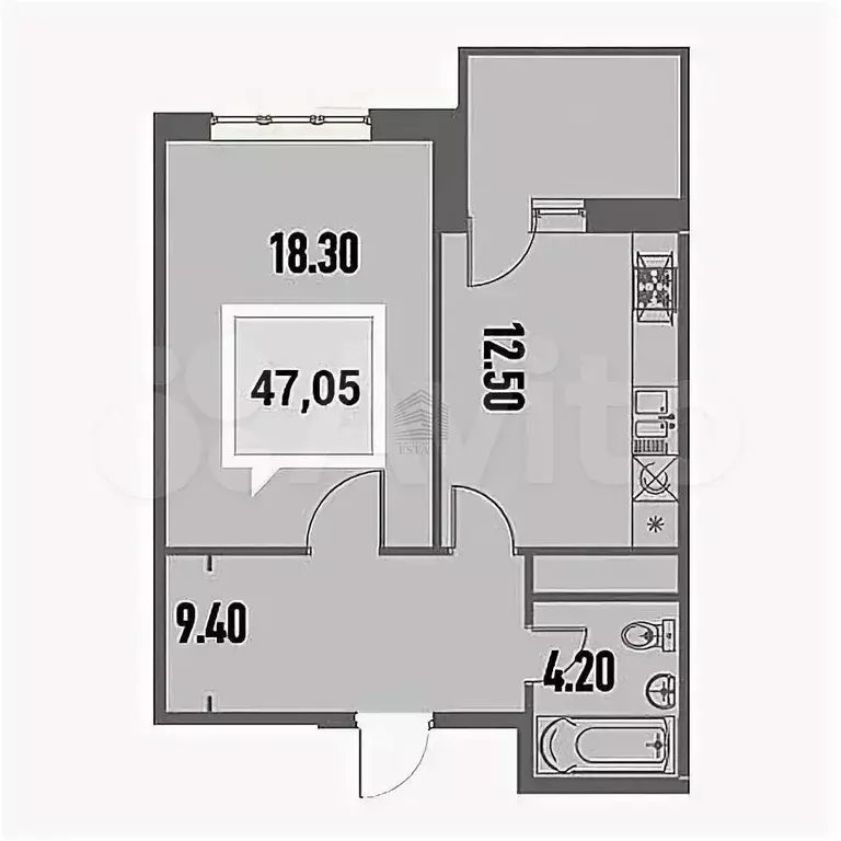 1-к. квартира, 47,1 м, 10/18 эт. - Фото 0