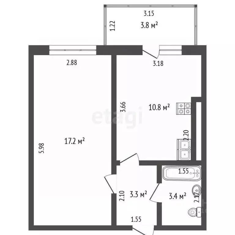 1-к кв. Краснодарский край, Анапа ул. Ленина, 180к6 (34.7 м) - Фото 2