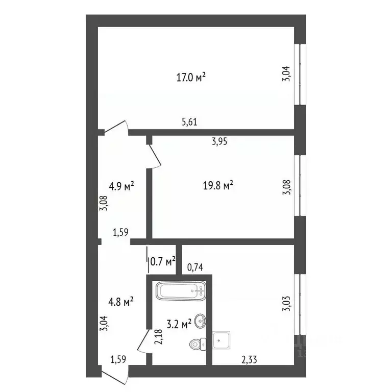 2-к кв. Амурская область, Райчихинск ул. Калинина, 1 (53.2 м) - Фото 2