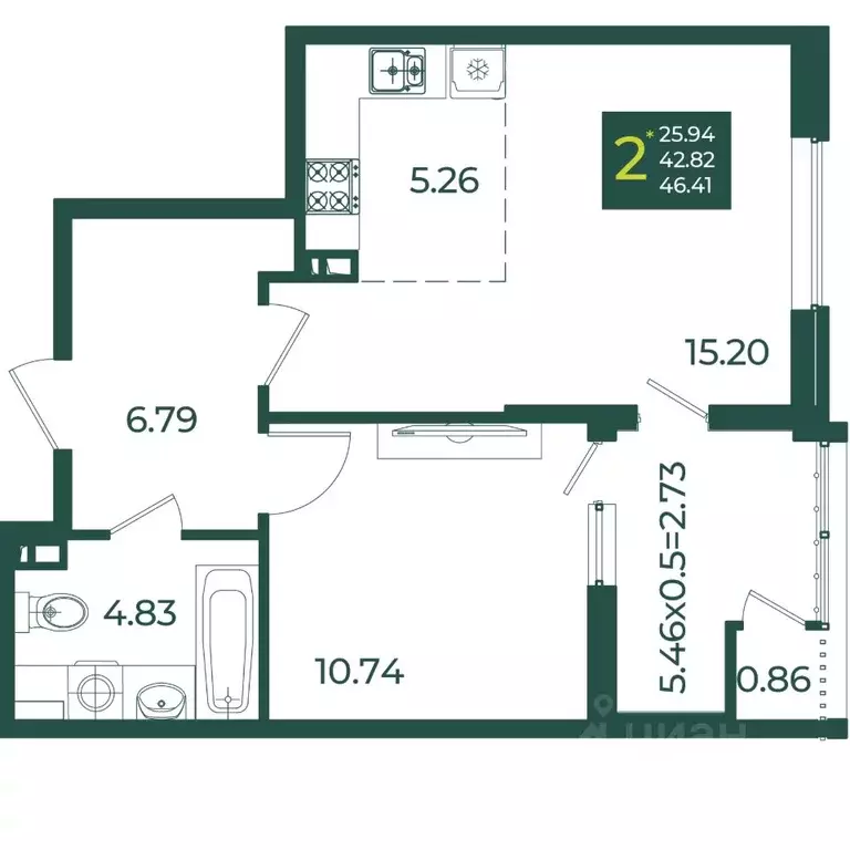 2-к кв. Краснодарский край, Краснодар Образцово мкр,  (46.41 м) - Фото 1