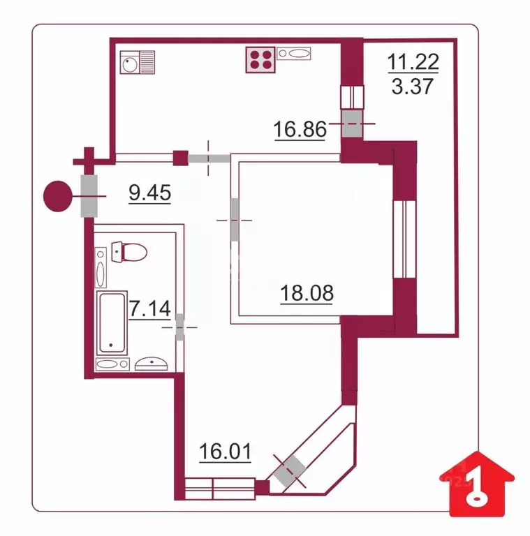 2-к кв. Омская область, Омск ул. Ватутина, 18 (66.8 м) - Фото 1