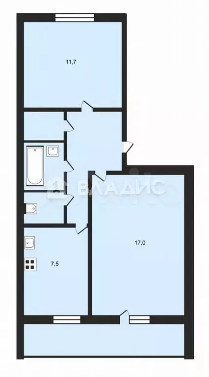 2-к. квартира, 47 м, 1/5 эт. - Фото 1