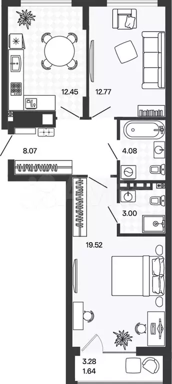 2-к. квартира, 61,5м, 2/5эт. - Фото 0