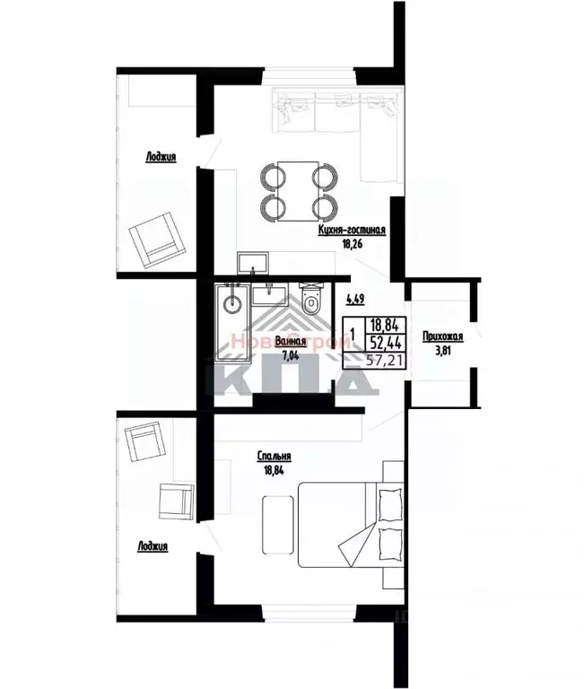 1-к кв. Омская область, Омск ул. Леонида Маслова, 7 (57.0 м) - Фото 1