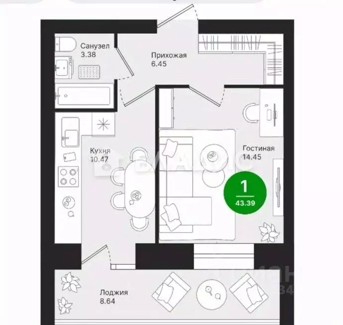 1-к кв. Марий Эл, Йошкар-Ола ул. Павленко, 55 (43.39 м) - Фото 1