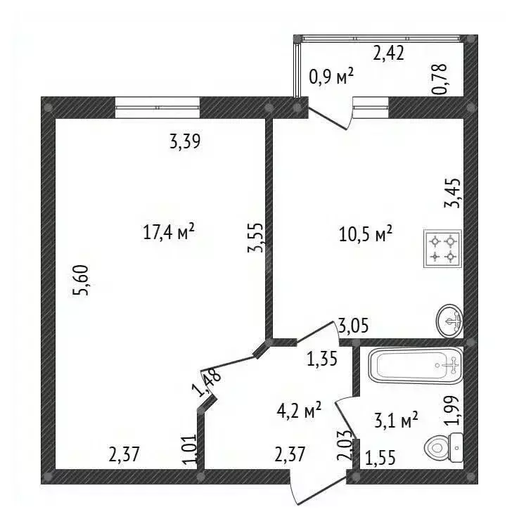 1-к кв. Башкортостан, Уфа ул. Булата Имашева, 10/1 (35.2 м) - Фото 2