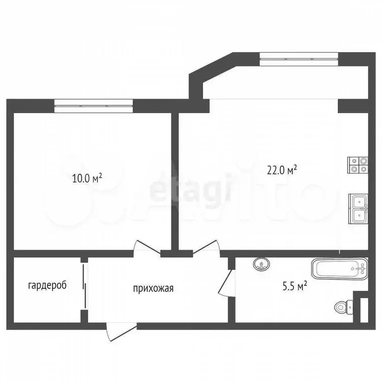 1-к. квартира, 44 м, 4/10 эт. - Фото 0