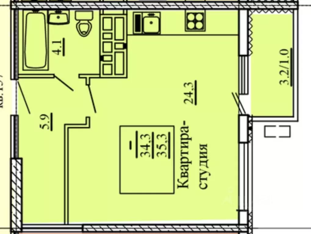 Студия Самарская область, Самара проезд 4-й, 67А (37.0 м) - Фото 1