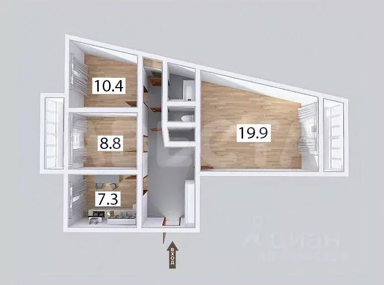 3-к кв. Омская область, Омск ул. 15-я Рабочая, 102А (65.3 м) - Фото 1