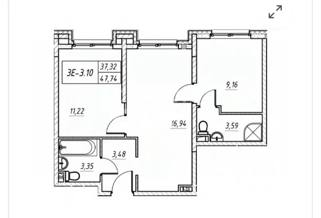 2-к кв. Санкт-Петербург ул. Архивная, 3к1 (47.7 м) - Фото 2