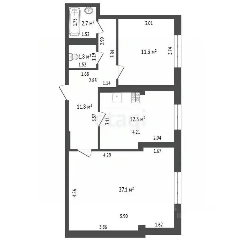 2-к кв. Калининградская область, Калининград Стрелковая ул., 8А (67.0 ... - Фото 0