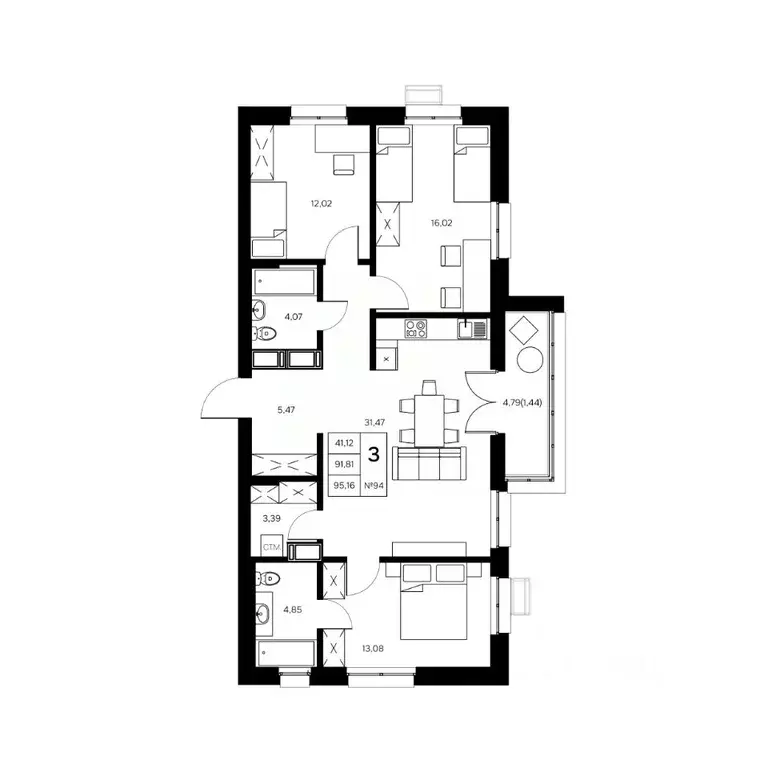 3-к кв. Калужская область, Обнинск Заовражье жилрайон, Новый город ... - Фото 1