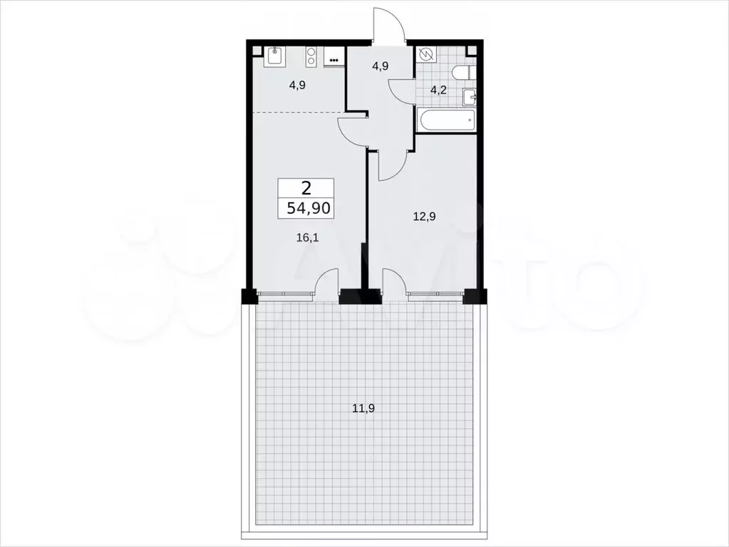 2-к. квартира, 54,9м, 2/8эт. - Фото 1