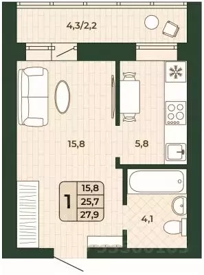 1-к кв. Самарская область, Волжский район, Смышляевка городское ... - Фото 1
