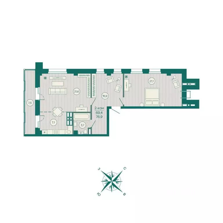 2-к кв. Приморский край, Владивосток Русская ул., 5А (76.9 м) - Фото 1