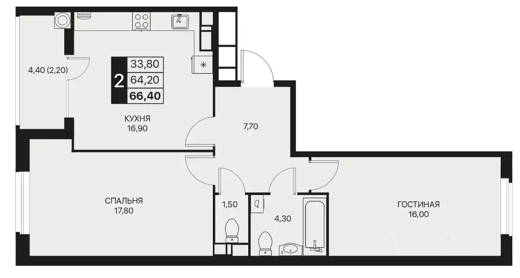 2-к кв. Ростовская область, Ростов-на-Дону Эстет жилой комплекс (66.4 ... - Фото 1