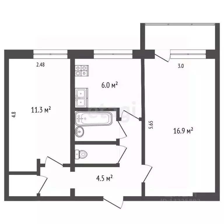 2-к кв. Вологодская область, Вологда ул. Челюскинцев, 51 (44.4 м) - Фото 2