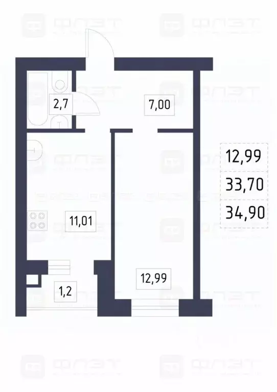1-к кв. Татарстан, с. Высокая Гора ул. Рождественская, 4А (34.3 м) - Фото 1