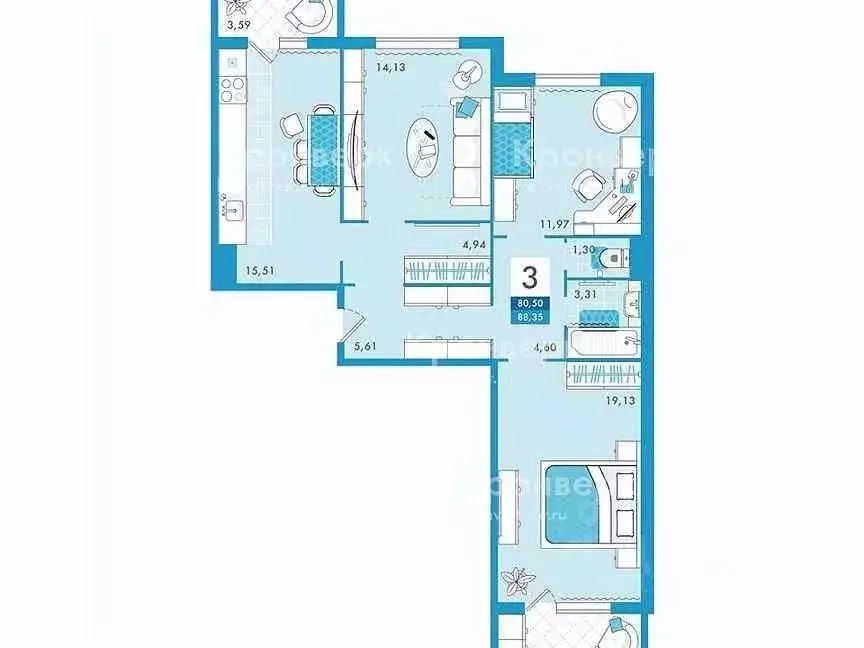 3-к кв. Саратовская область, Саратов ул. Имени Б.Н. Еремина, 8 (80.5 ... - Фото 1