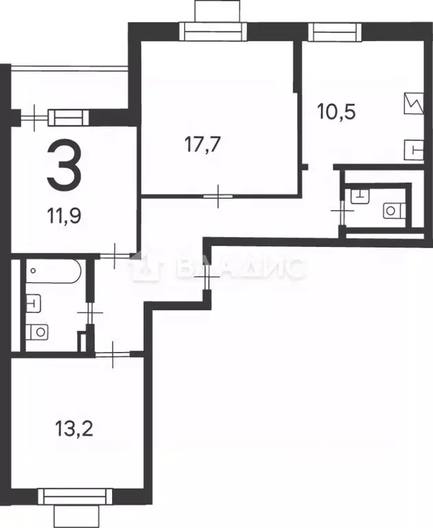 3-к кв. Москва ул. Кедрова, 16К3 (71.9 м) - Фото 2