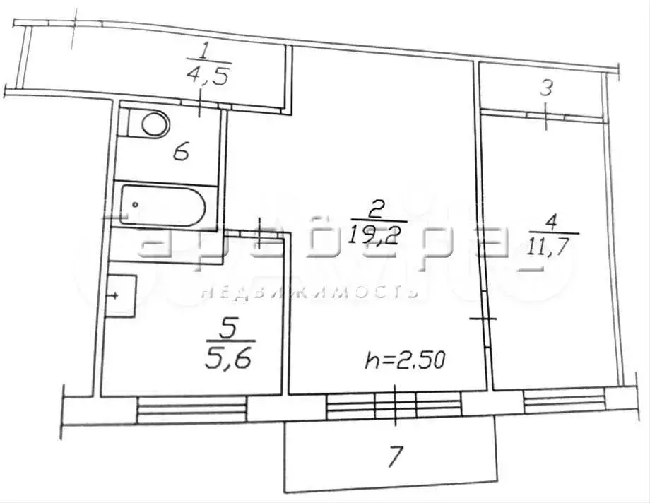 2-к. квартира, 46,1 м, 2/5 эт. - Фото 0