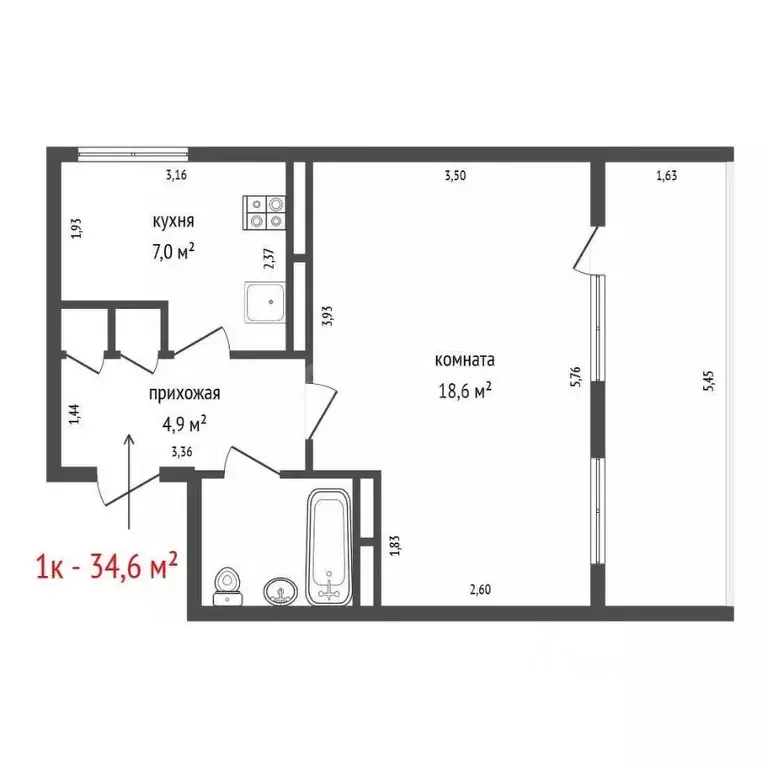 1-к кв. Свердловская область, Екатеринбург ул. Московская, 209 (34.6 ... - Фото 2