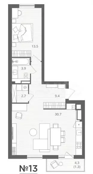 1-к. квартира, 64,5 м, 4/7 эт. - Фото 1