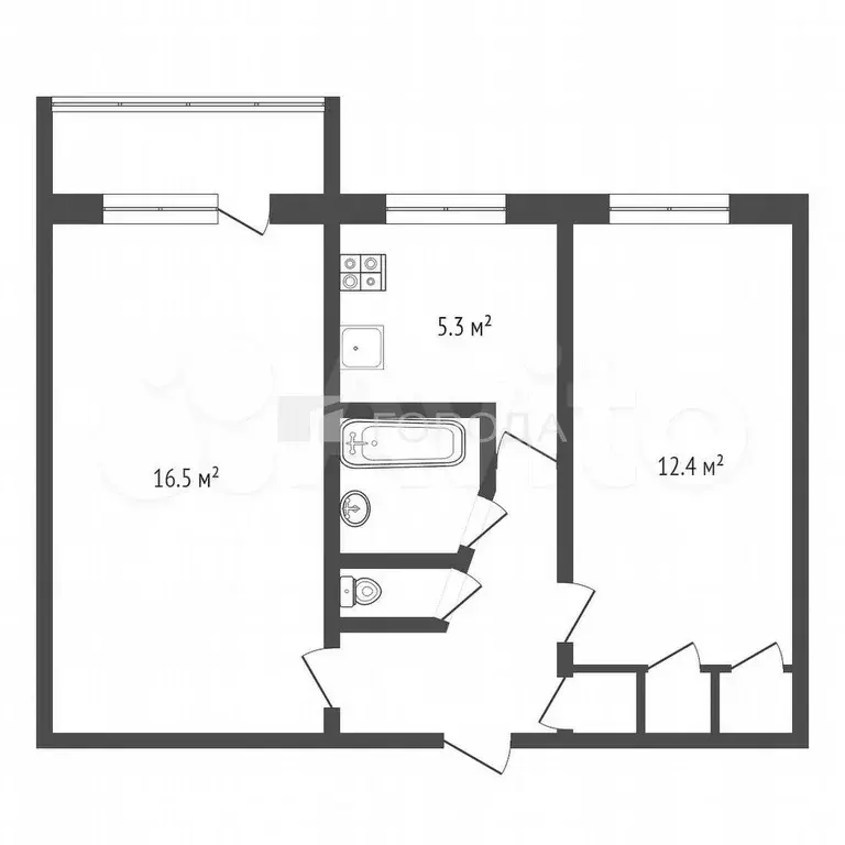 2-к. квартира, 43,7 м, 5/5 эт. - Фото 0