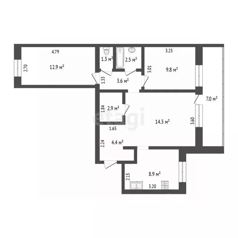 3-к кв. Тюменская область, Тюмень ул. Газовиков, 6 (59.9 м) - Фото 1