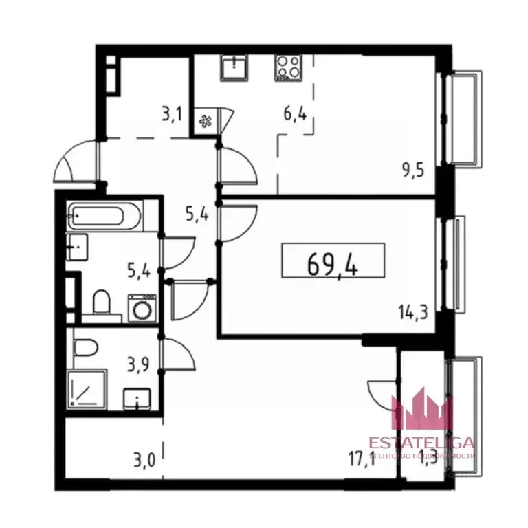 3-к кв. Москва ул. Зорге, вл25 (69.0 м) - Фото 2
