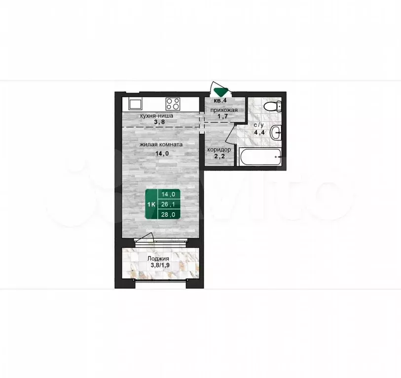 Квартира-студия, 28 м, 8/24 эт. - Фото 1