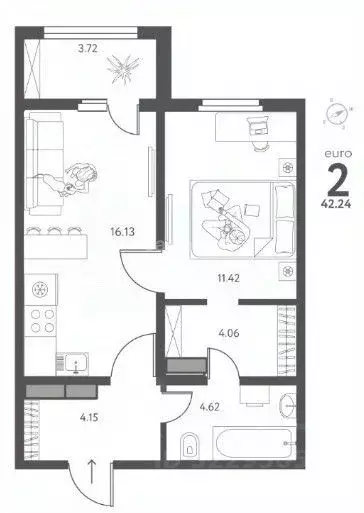 1-к кв. Липецкая область, Липецк ул. Перова, 1 (42.24 м) - Фото 1