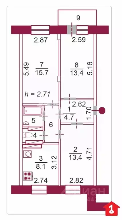 3-к кв. Омская область, Омск ул. Перелета, 22к1 (62.7 м) - Фото 1