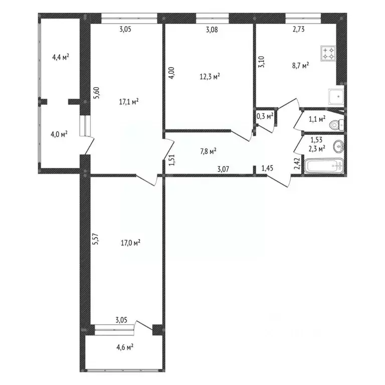 3-к кв. Башкортостан, Уфа бул. Тюлькина, 7 (66.6 м) - Фото 2