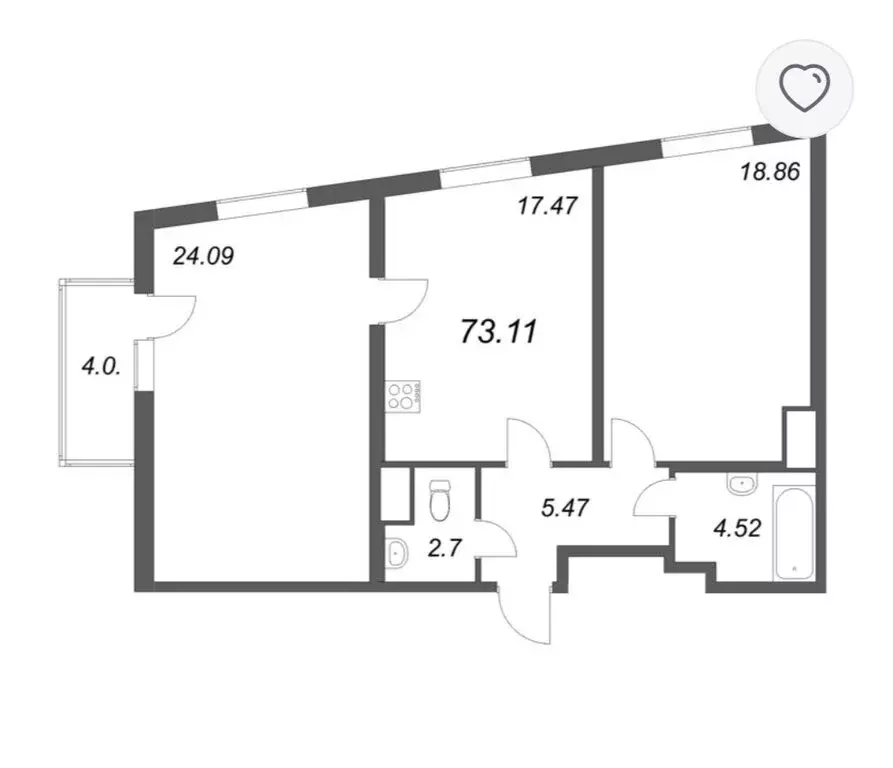 2-комнатная квартира: Санкт-Петербург, улица Седова, 91к2 (73 м) - Фото 1