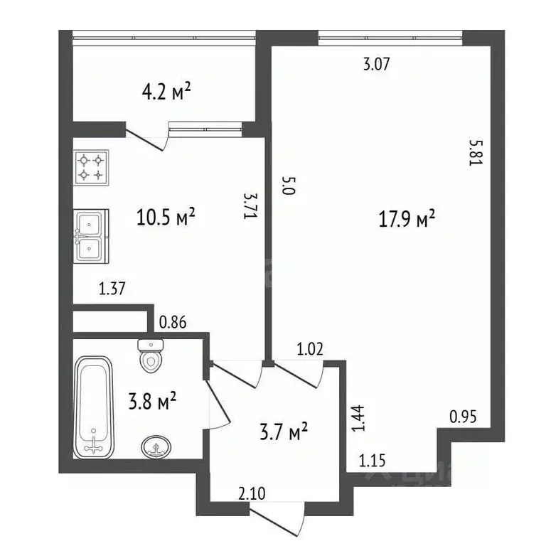 1-к кв. Санкт-Петербург ул. Ультрамариновая, 8 (35.9 м) - Фото 2