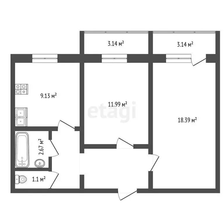 2-комнатная квартира: Архангельск, улица Логинова, 53 (53 м) - Фото 1