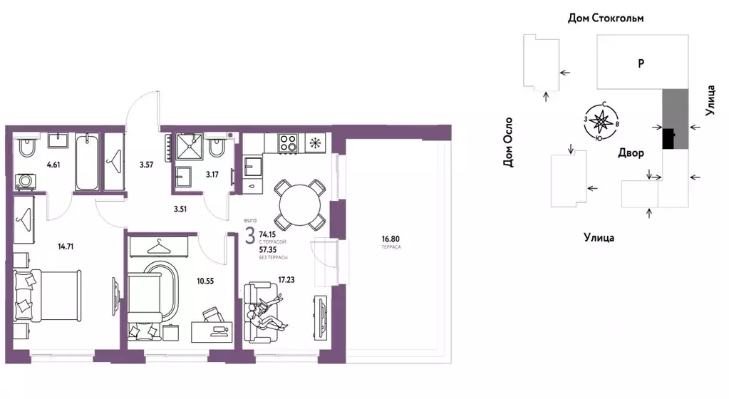 3-к кв. Тюменская область, Тюмень  (74.15 м) - Фото 0
